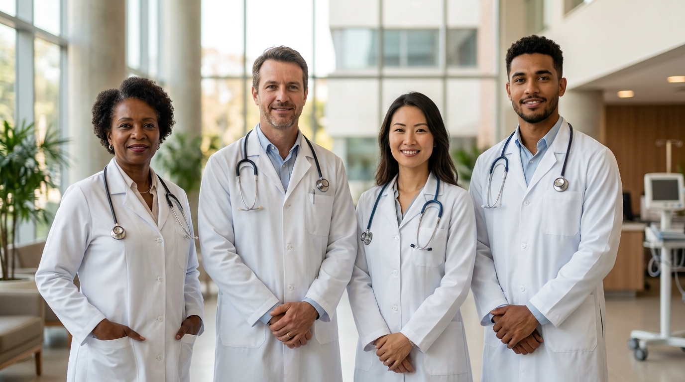 Grupo diverso de médicos brasileiros do corpo clínico da LoopMed